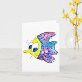 Carte Cute poisson blanc coloré (Fleur jaune)