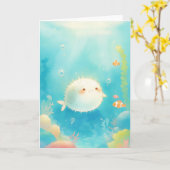 Carte Cute Poisson-brousse au milieu de la barrière de c (Fleur jaune)