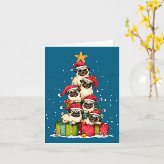Carte Cute Pug Le Dog Christmas Tree Xmas Hat Long Sleev (Fleur jaune)