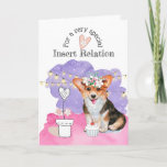 Carte Cute puppy FOR HER pink purple string lights verse<br><div class="desc">A beautiful pink and purple watercolor splash background has the adorable illustration of a puppy sitting in front of a cupcake that has frosted white icing and a red cherry on top of it. The Pembroke Welsh Corgi is sitting next to a whimsical hand drawn white pot plant that has...</div>