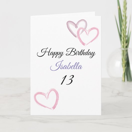 Carte Cute Purple Brush Stroke Hearts 13e anniversaire (Devant)