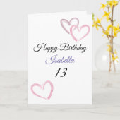Carte Cute Purple Brush Stroke Hearts 13e anniversaire (Fleur jaune)