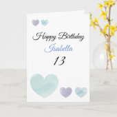 Carte Cute Purple & Turquoise Aquarelle Coeurs 13ème Ann (Fleur jaune)