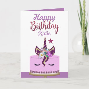 Carte Cute Purple Unicorn Personnalisé Anniversaire