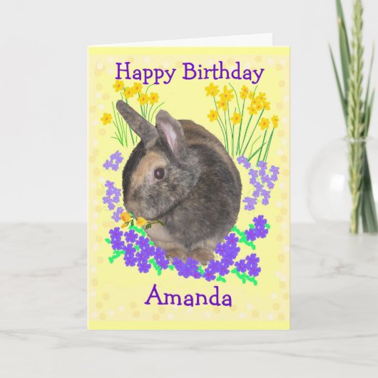 Carte Cute Rabbit Photo et fleurs (Devant)