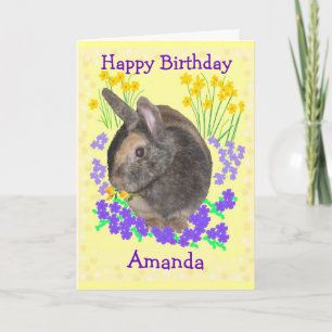 Carte Cute Rabbit Photo et fleurs