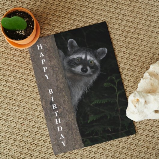 Carte Cute Raccoon Faune Photo Anniversaire