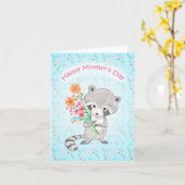 Carte Cute Raccoon Holding Fleurs Adorable Fête des mère (Fleur jaune)