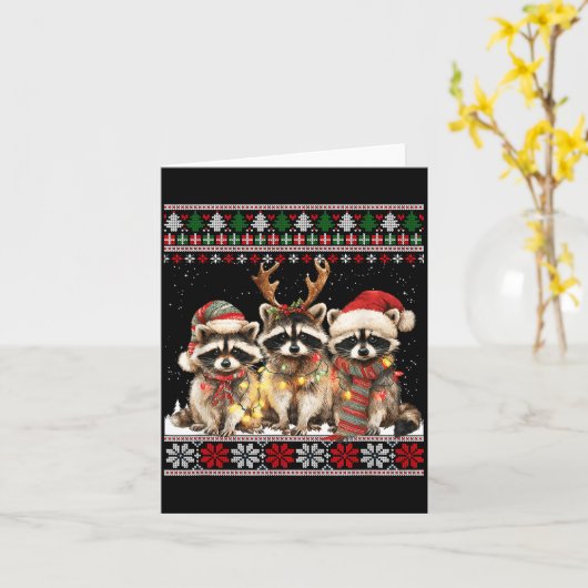 Carte Cute Raccoon Santa Christmas Lights Ugly Xmas Swea (Fleur jaune)