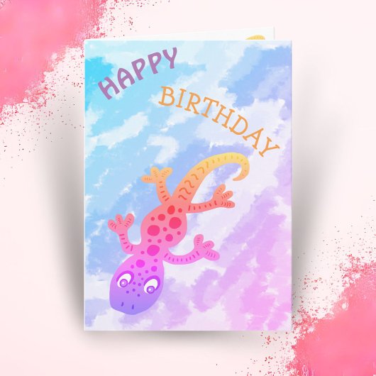Carte Cute Rainbow Lizard Gecko Joyeux anniversaire