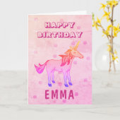 Carte Cute Rainbow Unicorn Joyeux Anniversaire Nom (Fleur jaune)