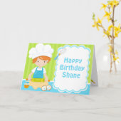 Carte Cute Red Hair Boy Baking Anniversaire (Fleur jaune)