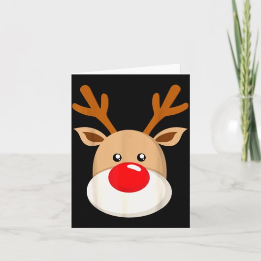 Carte Cute Reindeer Rudolph Red Nose Christmas Antlers (Devant)