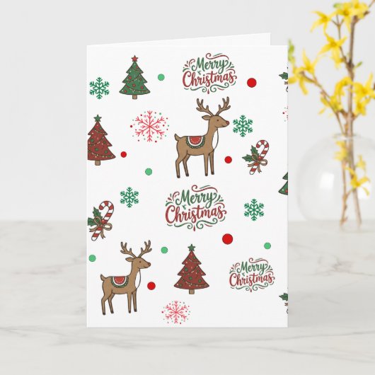 Carte Cute Reindeer & Tree Merry Christmas Holiday Card (Fleur jaune)