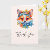 Carte Cute Renard orange avec Merci de couronne floral (Fleur jaune)