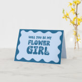 Carte Cute Retro Blue Be My Flower Girl Proposition (Fleur jaune)