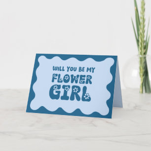 Carte Cute Retro Blue Be My Flower Girl Proposition