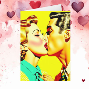 Carte Cute Retro Couple Kissing Valentine's Day