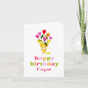 Carte Cute Retro Tulips Floral Personnalisé Anniversaire