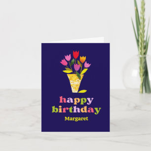 Carte Cute Retro Tulips Floral Personnalisé Anniversaire