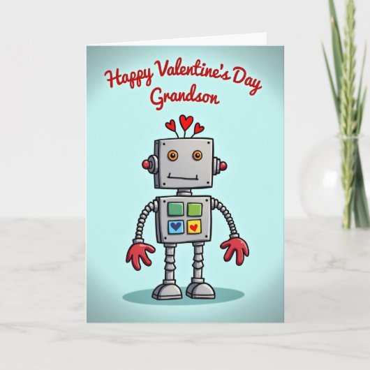 Carte Cute Robot Grandson Valentines Day Card (Devant)
