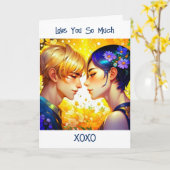 Carte Cute Romantique Anime Couple Saint Valentin (Fleur jaune)