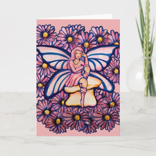 Carte Cute Rose Daisy Fairy Champignons d'art Fées (Devant)