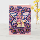 Carte Cute Rose Daisy Fairy Champignons d'art Fées (Fleur jaune)