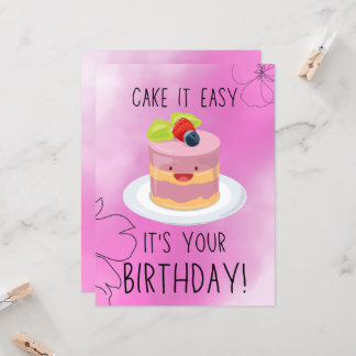 Carte Cute Rose drôle Anniversaire Gâteau Salutation