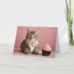 Carte Cute Rose Joyeux Anniversaire Cat Cupcake