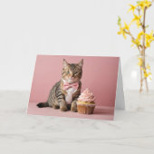 Carte Cute Rose Joyeux Anniversaire Cat Cupcake (Fleur jaune)