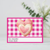 Carte Cute Rose Plaid Cookie classe Saint Valentin (Debout devant)