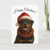 Carte Cute Rottweiler in a Santa hat Christmas card (Devant)