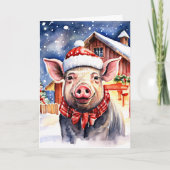 Carte Cute rustique Cochon de Noël et Grange (Devant)