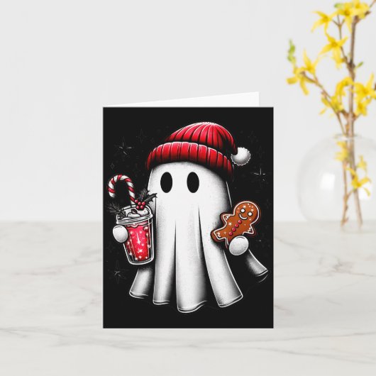Carte Cute Santa Ghost Drinking Coffee Ice Coffee Christ (Fleur jaune)