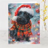 Carte Cute Scottish Terrier à Santa Hat et Scarf (Fleur jaune)