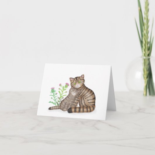 Carte Cute Scottish Wildcat and kitten blank card (Devant)