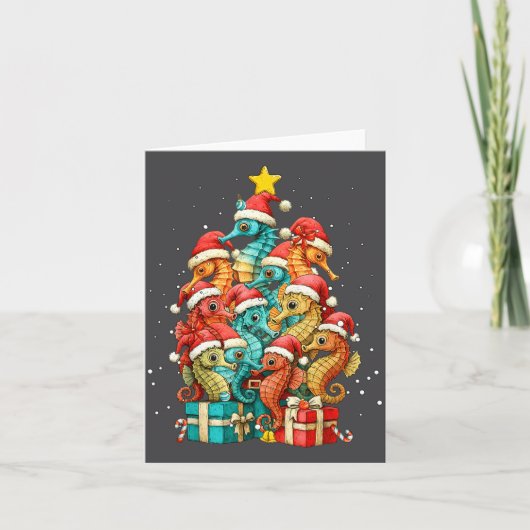 Carte Cute Seahorse Le Sea Fish Christmas Tree Xmas Hat (Devant)