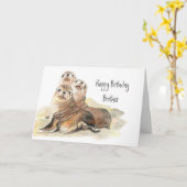 Carte Cute Seals Brother Birthday Watercolor Animals (Fleur jaune)