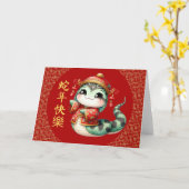 Carte Cute serpent chinois Costume chinois Lunaire chino (Fleur jaune)