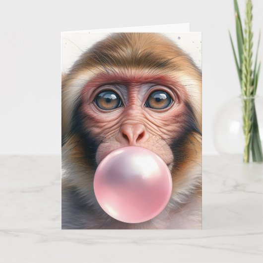 Carte Cute Singe Blowbbles Bubble Gum Blank (Devant)