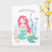 Carte    Cute Sirène Rose et Menthe Anniversaire pour Fi (Fleur jaune)