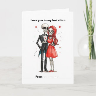 Carte Cute Skeleton Couple Stitched Heart Valentine Card