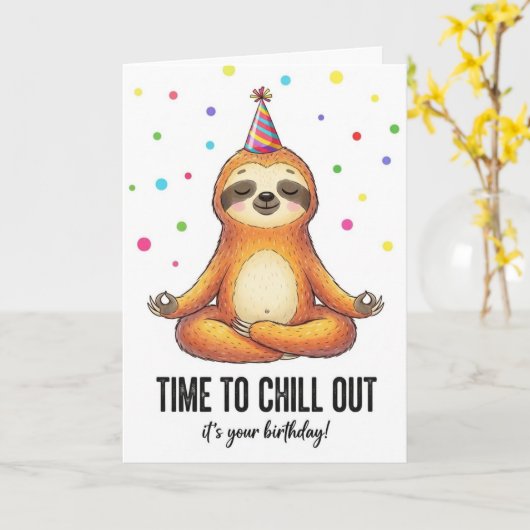 Carte Cute Sloth Meditation Time To Chill Birthday Card (Fleur jaune)