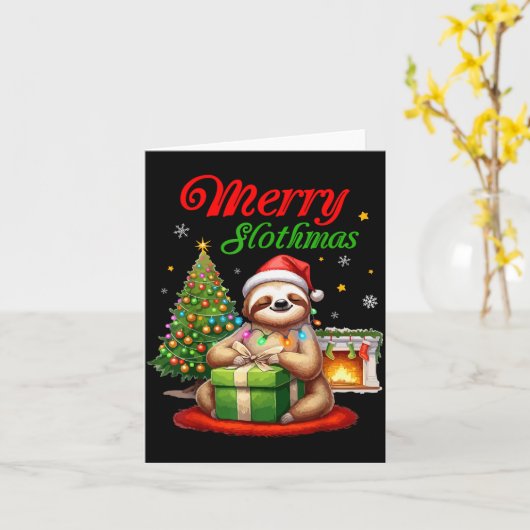 Carte Cute Sloth Santa Christmas Merry Slothmas Slo Ho H (Fleur jaune)