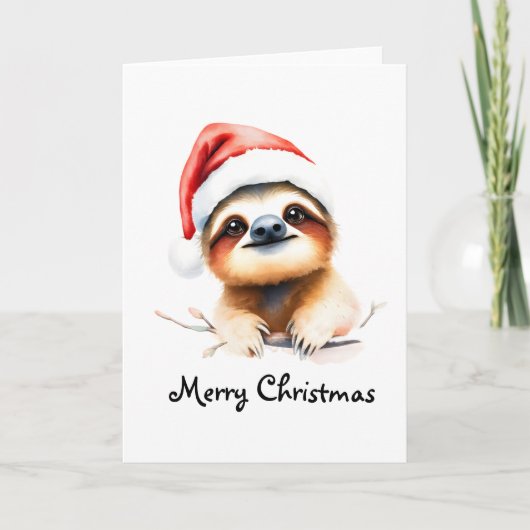 Carte Cute Sloth Wearing Santa Hat (Devant)