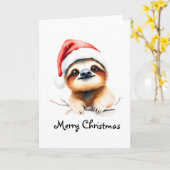 Carte Cute Sloth Wearing Santa Hat (Fleur jaune)