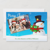 Carte Cute Snowman avec un cadeau et votre photo (Devant)