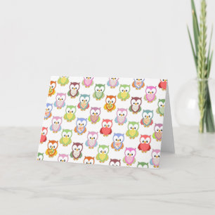 Carte Cute soft colourful owls different chest patterns