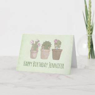 Carte Cute souriant Cactus Trio Aquarelle Anniversaire